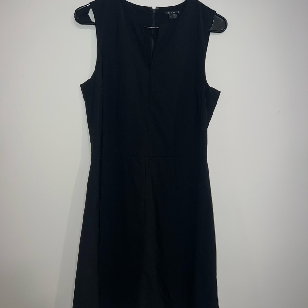 Theory Black Sheath Midi Dress V-neck Sleeveless